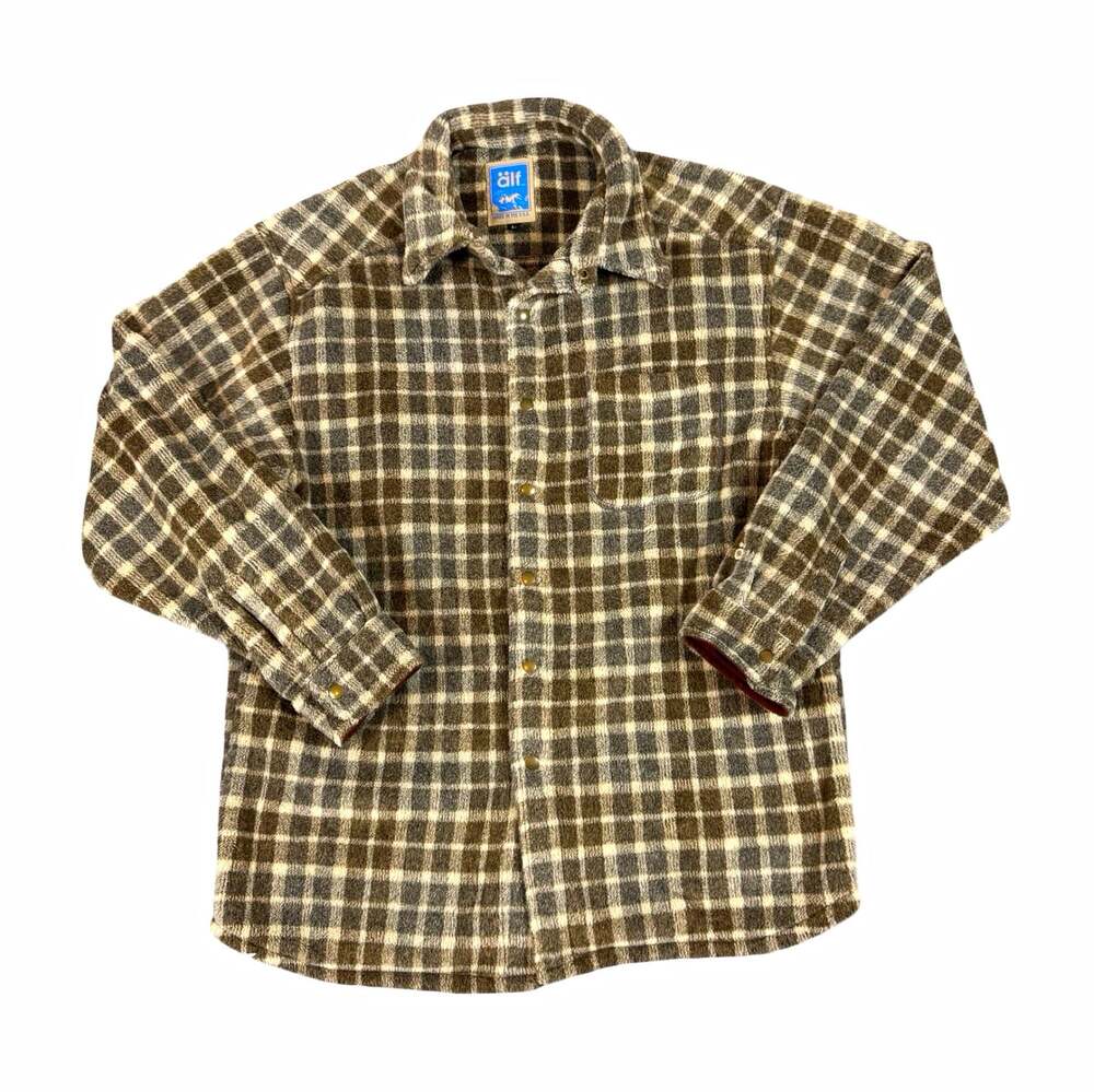 älf KUHL Polartec Plaid Fleece Button Up Shirt Jacket Long Sleeve Size L Brown